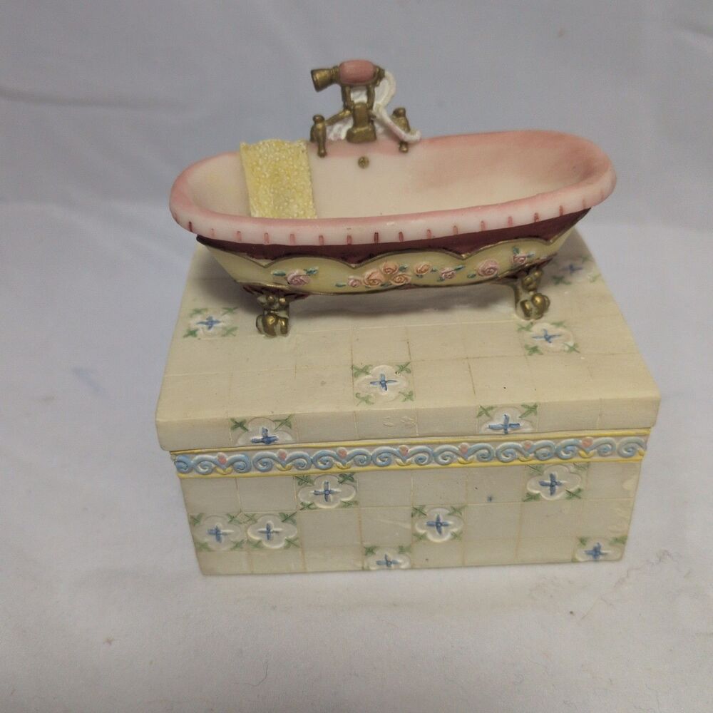A. Richesco Corp Hand Painted Faux Tile Bathtub Trinket Box BX142 Vintage Style
